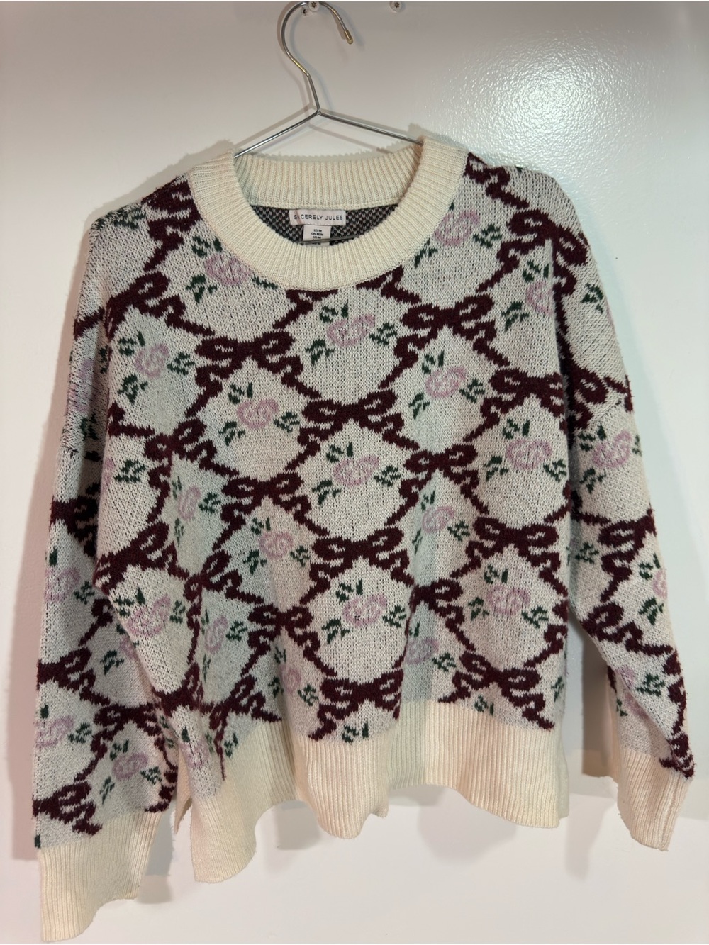Sweater with Burgundy & Light Pink Floral
